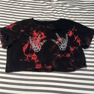 Black and Red Tie-Dye Skeleton Crop Top